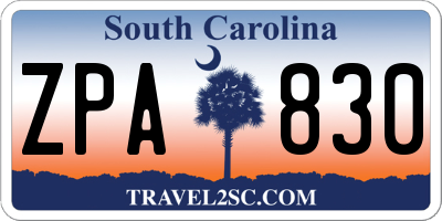 SC license plate ZPA830