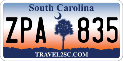 SC license plate ZPA835