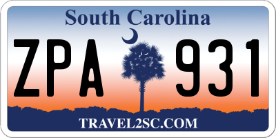 SC license plate ZPA931