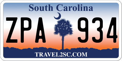 SC license plate ZPA934