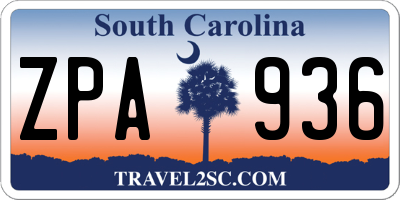 SC license plate ZPA936