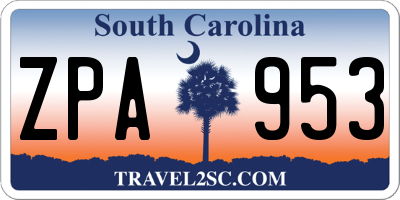 SC license plate ZPA953
