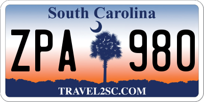 SC license plate ZPA980