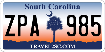 SC license plate ZPA985