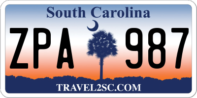 SC license plate ZPA987