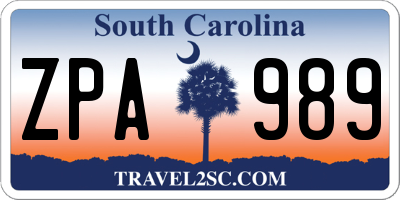 SC license plate ZPA989