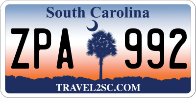 SC license plate ZPA992
