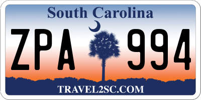 SC license plate ZPA994