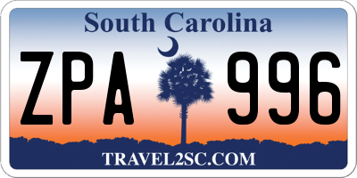 SC license plate ZPA996