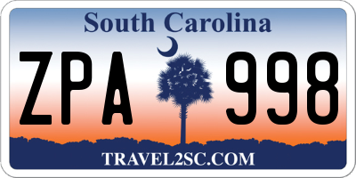 SC license plate ZPA998
