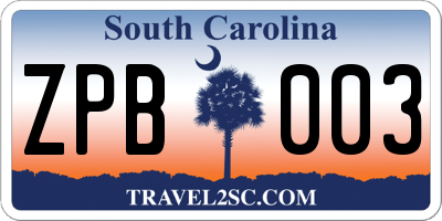 SC license plate ZPB003