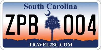 SC license plate ZPB004