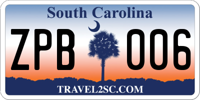 SC license plate ZPB006