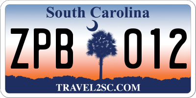 SC license plate ZPB012