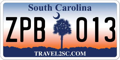 SC license plate ZPB013