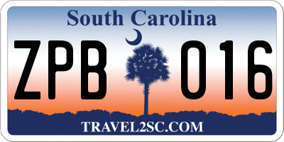 SC license plate ZPB016