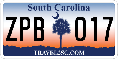 SC license plate ZPB017