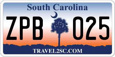 SC license plate ZPB025