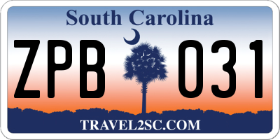 SC license plate ZPB031