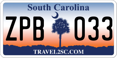 SC license plate ZPB033