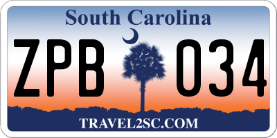 SC license plate ZPB034