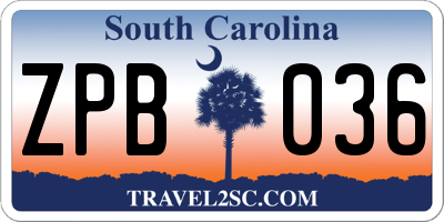 SC license plate ZPB036