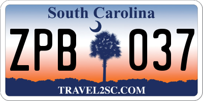 SC license plate ZPB037