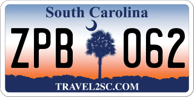 SC license plate ZPB062