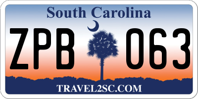 SC license plate ZPB063
