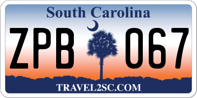 SC license plate ZPB067