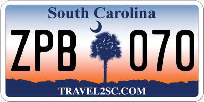 SC license plate ZPB070