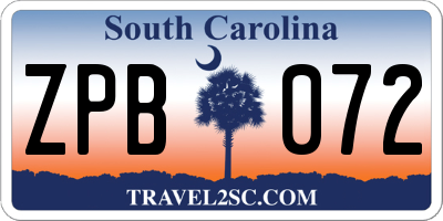 SC license plate ZPB072