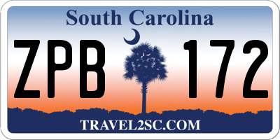 SC license plate ZPB172