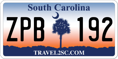 SC license plate ZPB192