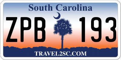 SC license plate ZPB193