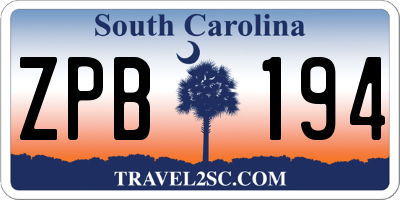 SC license plate ZPB194