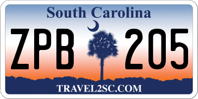 SC license plate ZPB205
