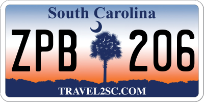 SC license plate ZPB206