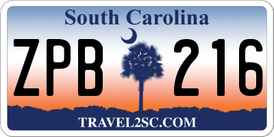 SC license plate ZPB216