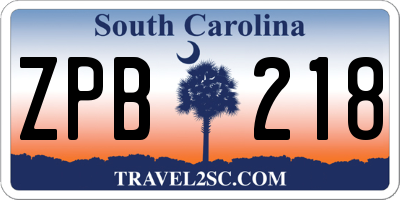 SC license plate ZPB218