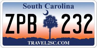 SC license plate ZPB232
