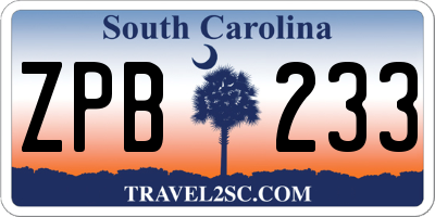 SC license plate ZPB233