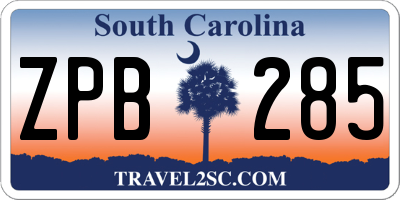 SC license plate ZPB285