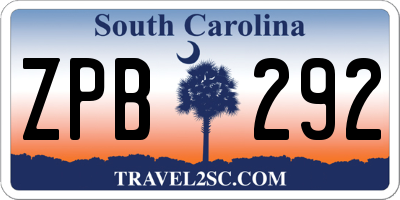 SC license plate ZPB292