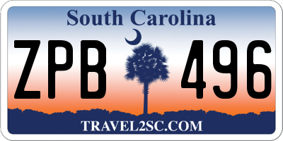 SC license plate ZPB496