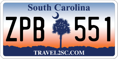 SC license plate ZPB551