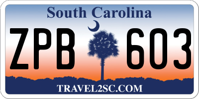 SC license plate ZPB603