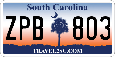 SC license plate ZPB803
