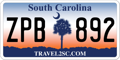 SC license plate ZPB892