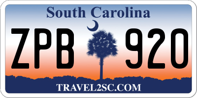 SC license plate ZPB920